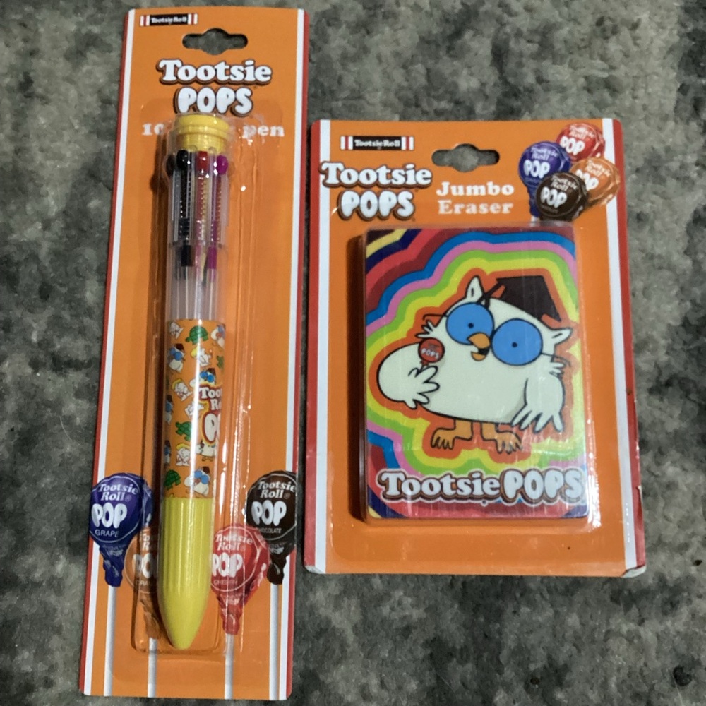 Tootsie Pops 10-Color Retractable Pen and Jumbo Eraser, Authentic Tootsie Pops